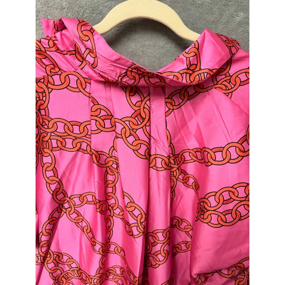 SundayUp Pink Chain Print Long Sleeve Collared Midi Dress L - Picture 6 of 9